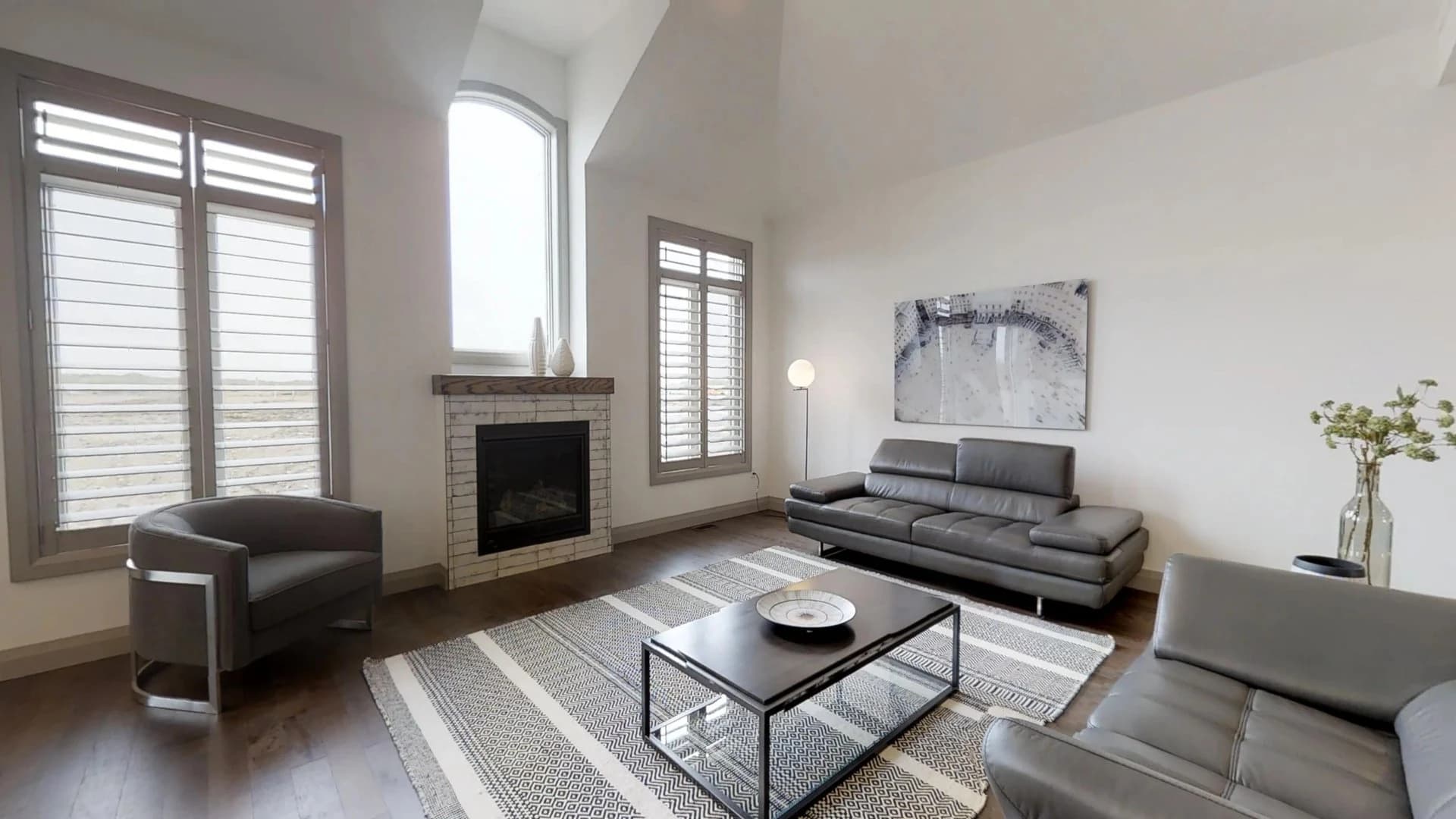 The Carmichael model home's living room, photographed in its published virtual tour