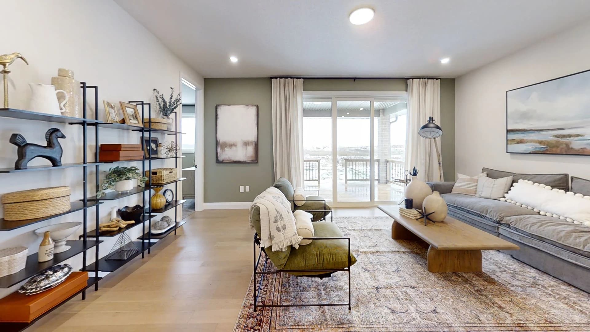 The Beverly model home's living room, photographed in its published virtual tour