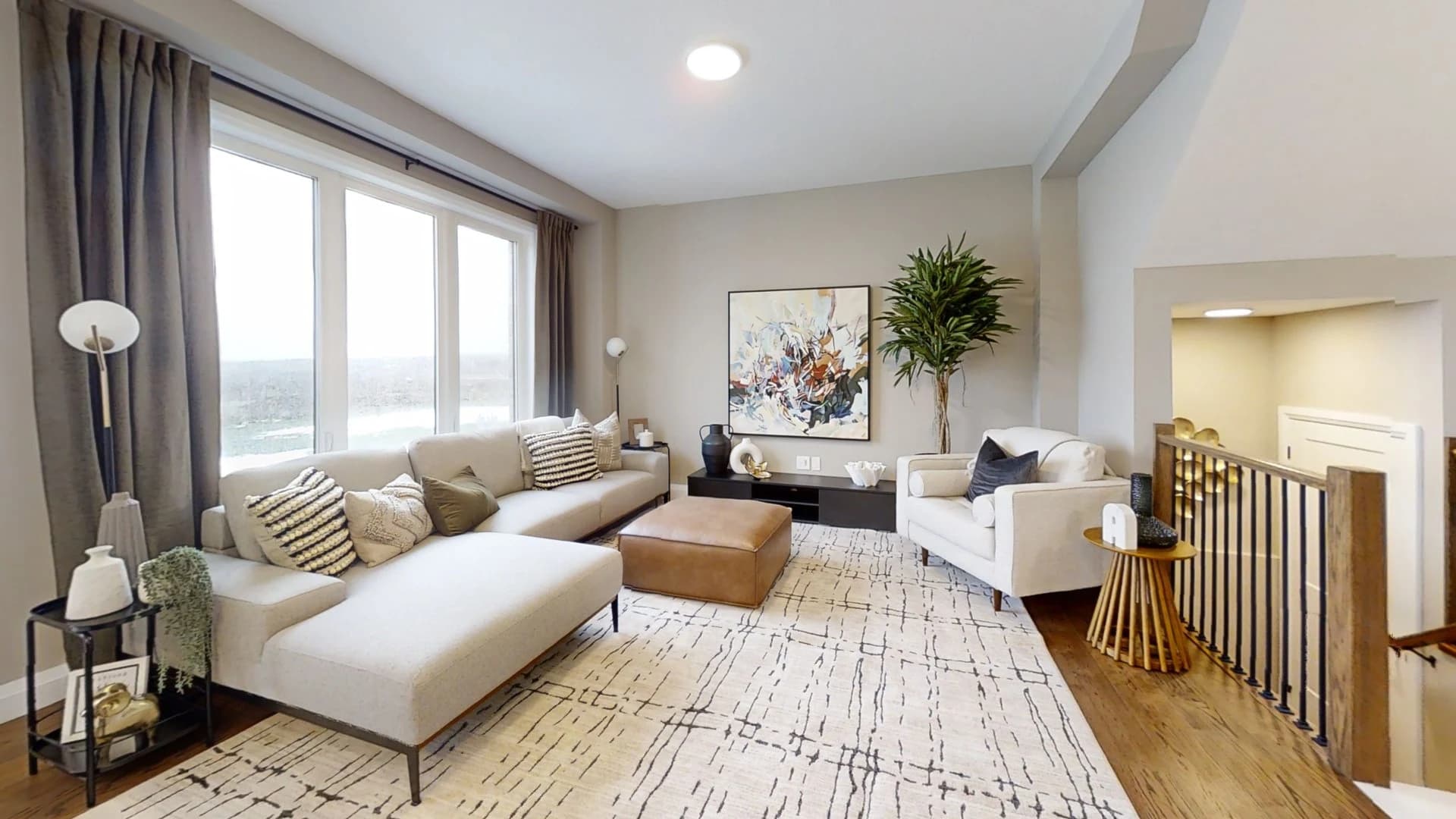 The Hazel model home's living room, photographed in its published virtual tour