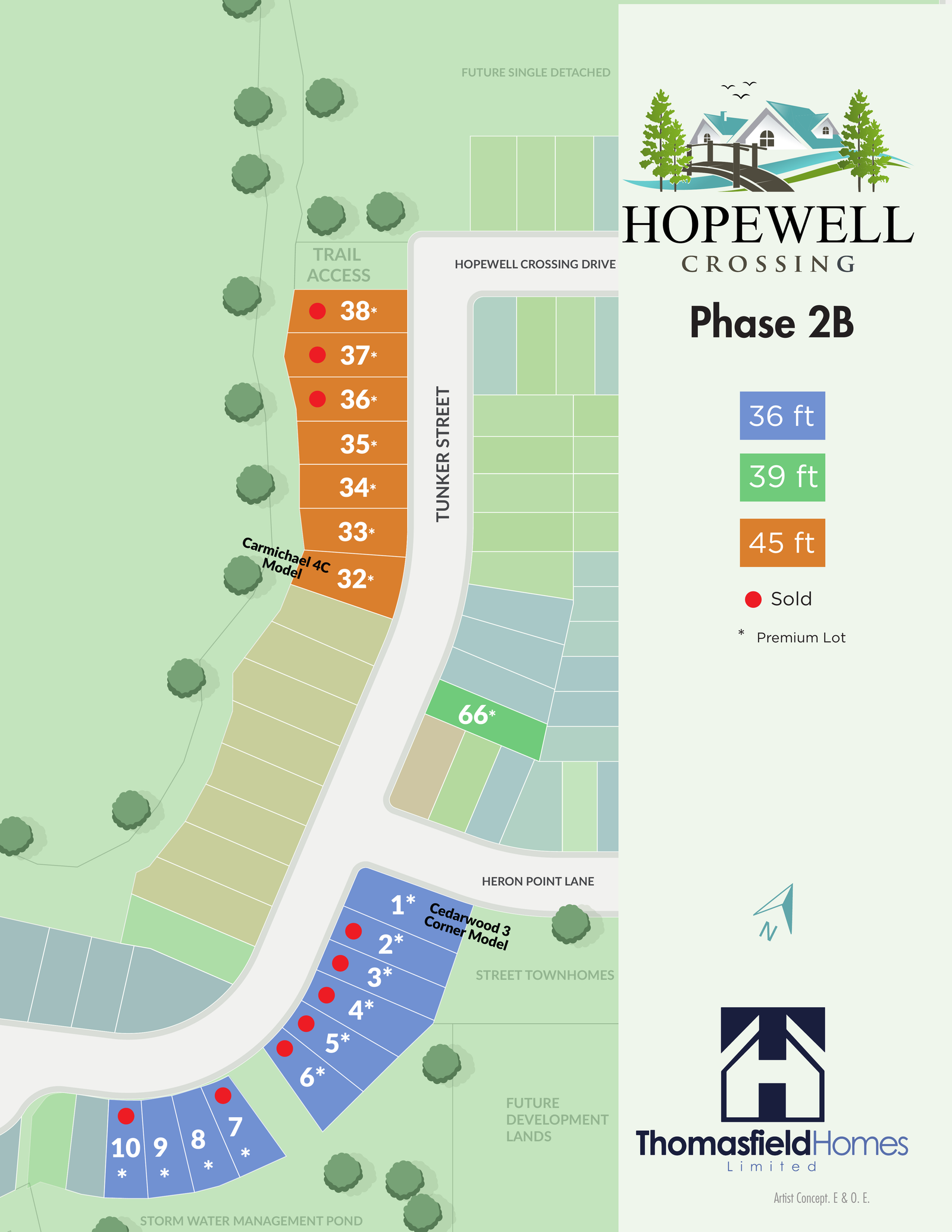 Hopewell Crossing Phase 2B site plan showing the original lot numbers, roads, boundaries and legend. Zoom for details; contact sales to confirm availability.