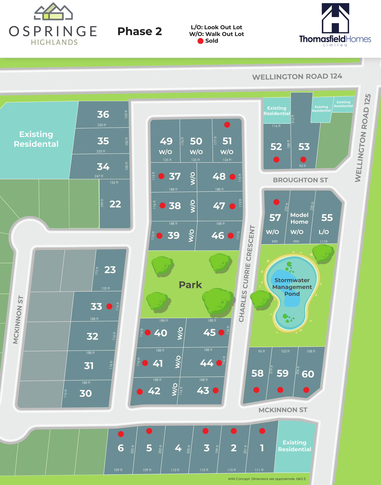 Ospringe Highlands Phase 2 site plan showing the original lot numbers, roads, boundaries and legend. Zoom for details; contact sales to confirm availability.
